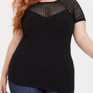 Torrid Black Mesh Foxy Inset Tee. Size 2. Tags Attached.